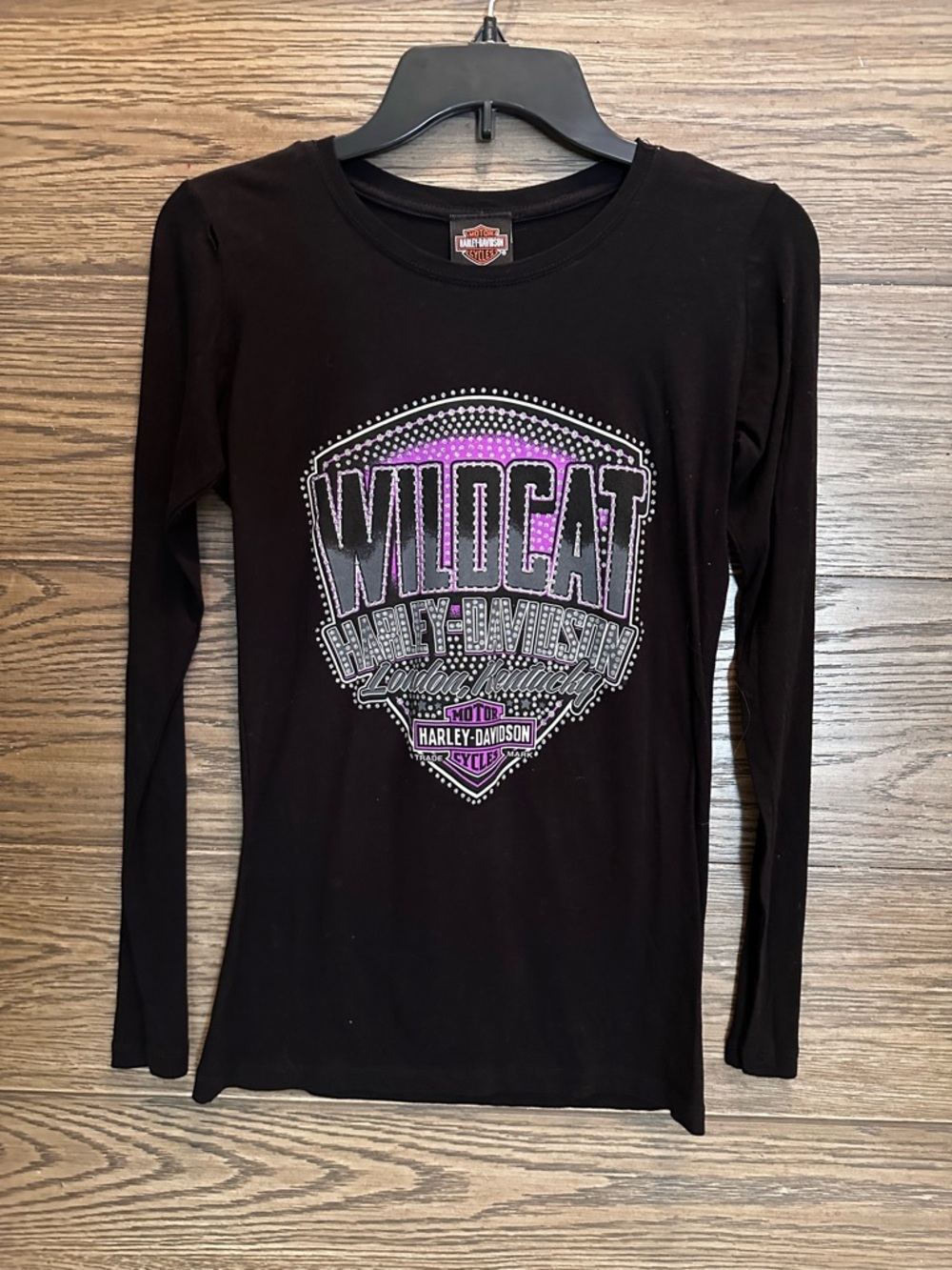Harley-Davidson Black Long Sleeve 'Wildcat' Graphic Tee with Purple Accent